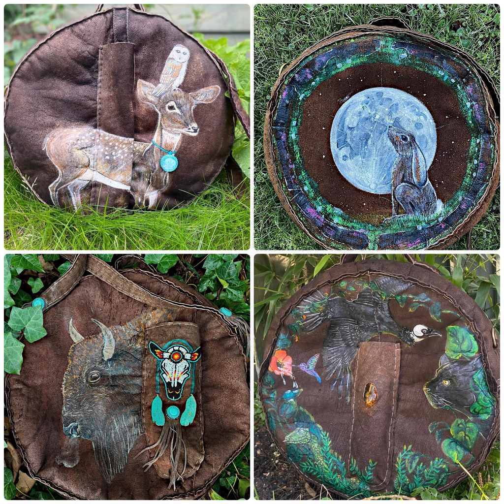 16-18 inch Bespoke, made-to-order shamanic drum cover or shaman drum bag, crafted from recycled beaver lamb fur for a perfectly cushioned sanctuary for your sacred instrument.