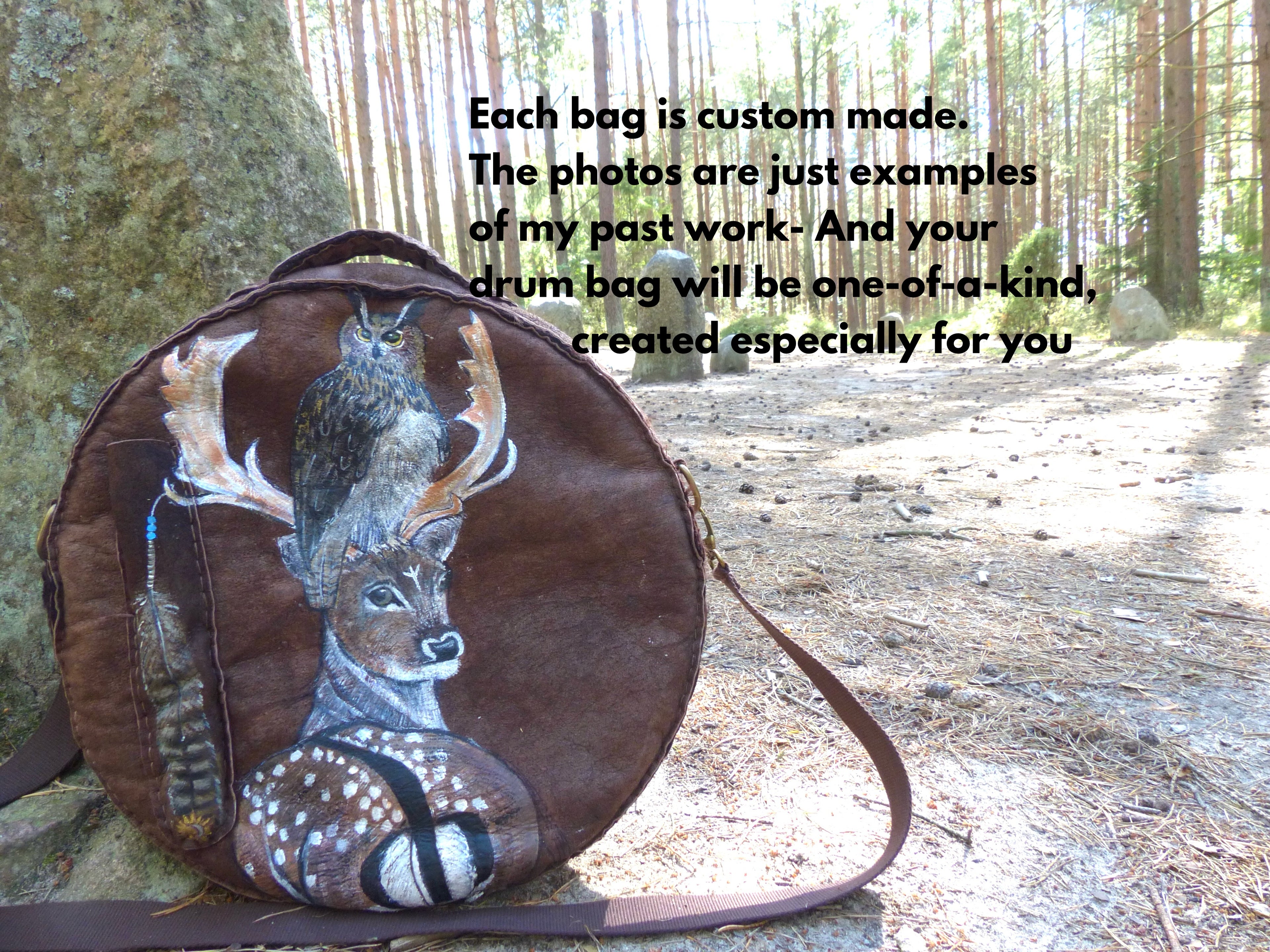 12-14 inch Bespoke, made-to-order shamanic drum cover or shaman drum bag, crafted from recycled beaver lamb fur for a perfectly cushioned sanctuary for your sacred instrument.