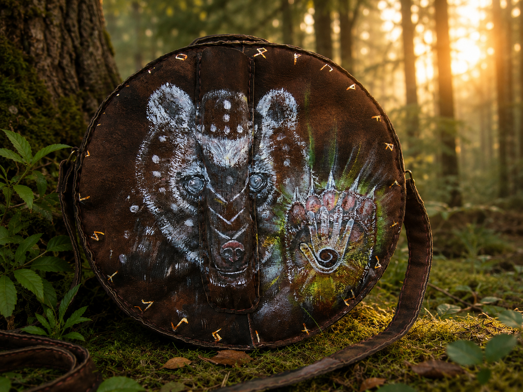 12-14 inch Bespoke, made-to-order, shamanic drum cover or shaman drum bag, entirely hand crafted from reclaimed beaver lamb fur coat for a perfectly cushioned sanctuary for you sacred instrument. Sustainable artisan craft.