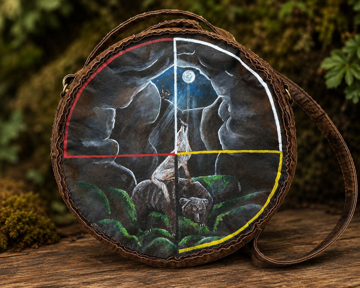 16-18 18-20 inch Bespoke, made-to-order, shamanic drum cover or shaman drum bag, entirely hand crafted from reclaimed beaver lamb fur coat for a perfectly cushioned sanctuary for you sacred instrument. Sustainable artisan craft.