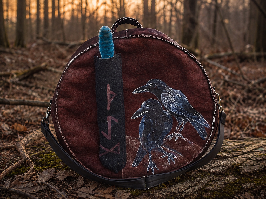 18-20 inch Bespoke, made-to-order, shamanic drum cover or shaman drum bag, entirely hand crafted from reclaimed beaver lamb fur coat for a perfectly cushioned sanctuary for you sacred instrument. Sustainable artisan craft.