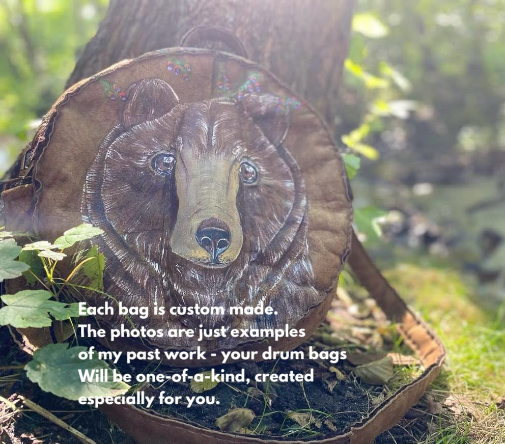 16-18 inch Bespoke, made-to-order shamanic drum cover or shaman drum bag, crafted from recycled beaver lamb fur for a perfectly cushioned sanctuary for your sacred instrument.