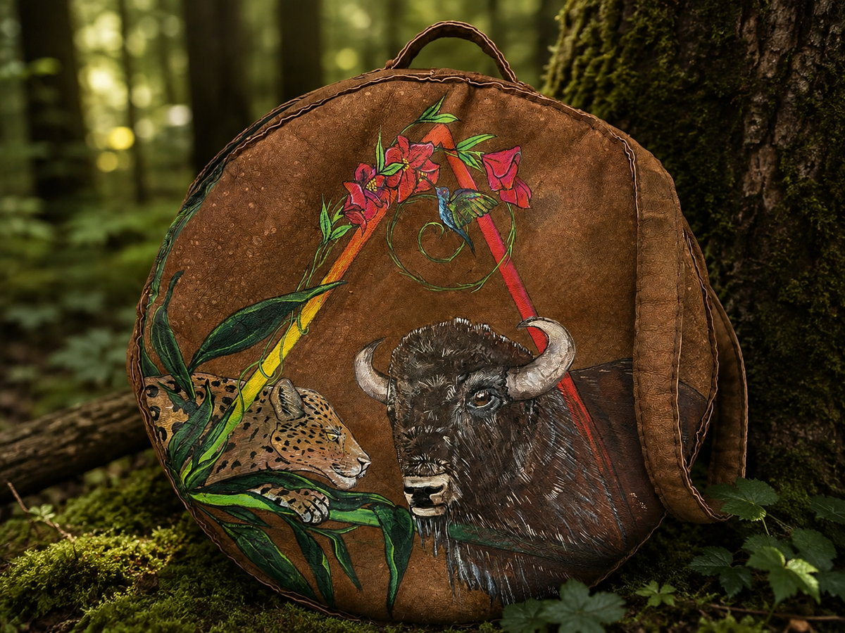 16-18 18-20 inch Bespoke, made-to-order, shamanic drum cover or shaman drum bag, entirely hand crafted from reclaimed beaver lamb fur coat for a perfectly cushioned sanctuary for you sacred instrument. Sustainable artisan craft.