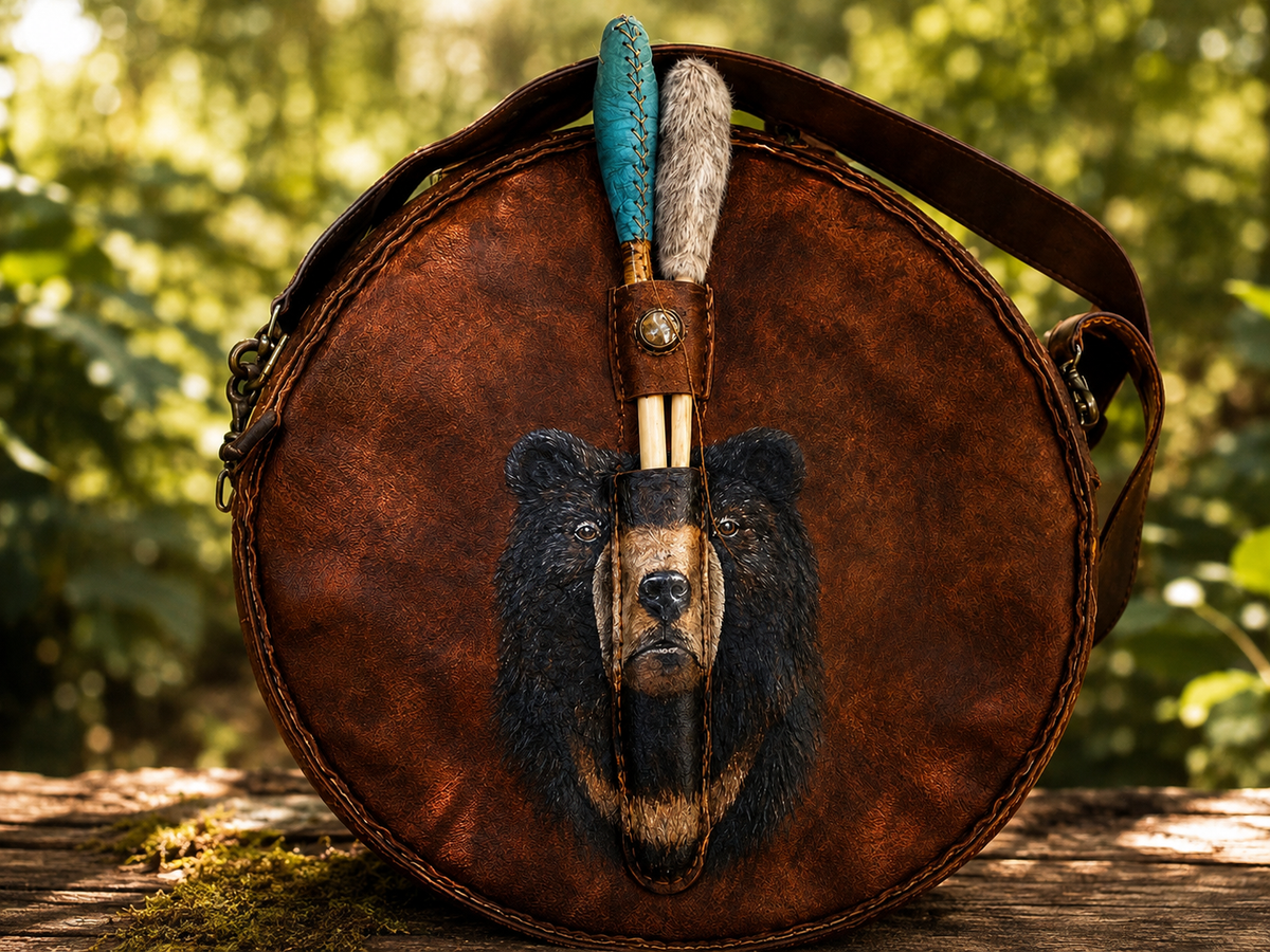 12-14 inch Bespoke, made-to-order, shamanic drum cover or shaman drum bag, entirely hand crafted from reclaimed beaver lamb fur coat for a perfectly cushioned sanctuary for you sacred instrument. Sustainable artisan craft.