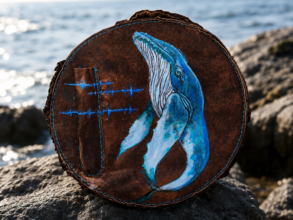 18-20 inch Bespoke, made-to-order, shamanic drum cover or shaman drum bag, entirely hand crafted from reclaimed beaver lamb fur coat for a perfectly cushioned sanctuary for you sacred instrument. Sustainable artisan craft.