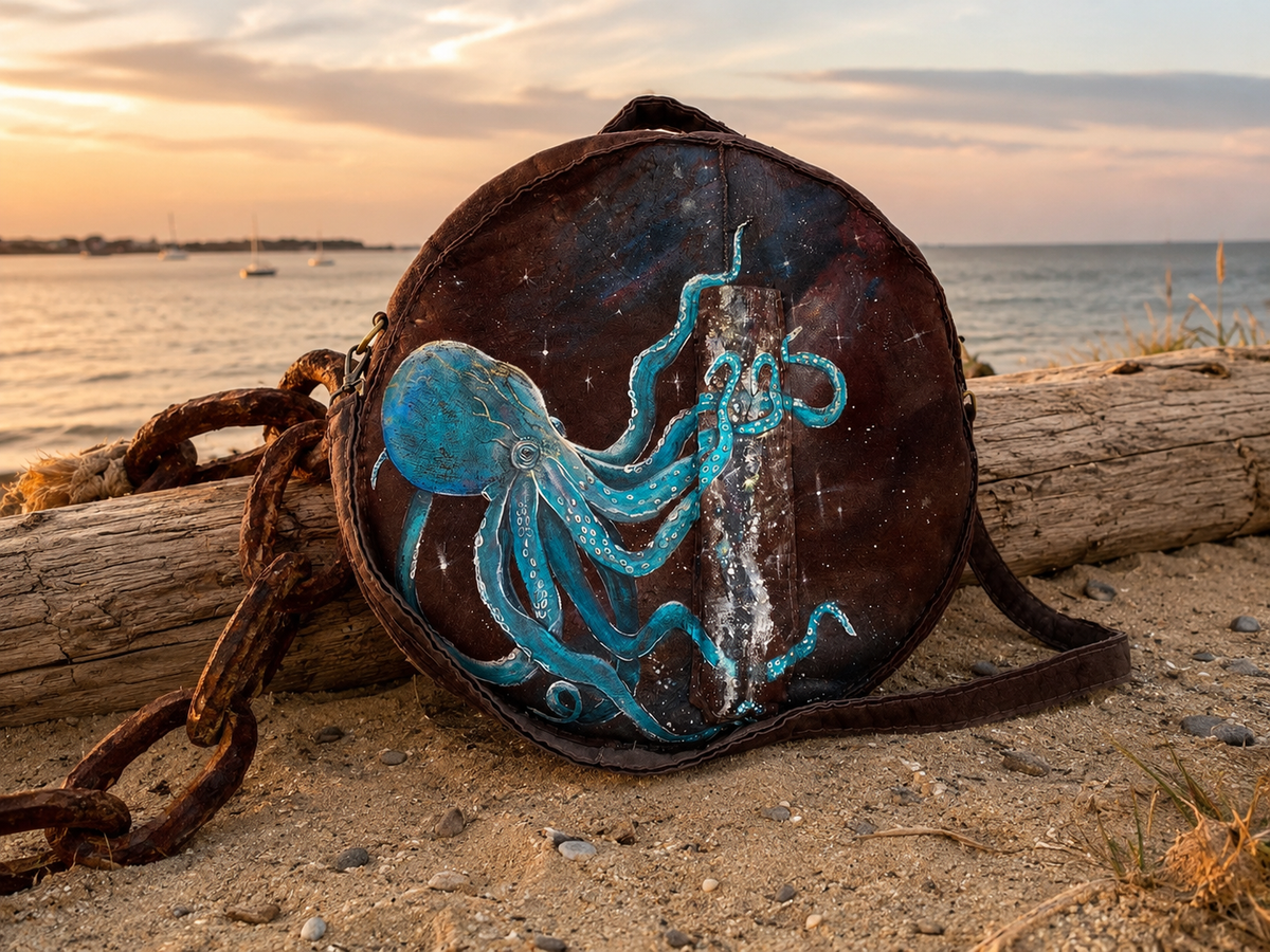 18-20 inch Bespoke, made-to-order, shamanic drum cover or shaman drum bag, entirely hand crafted from reclaimed beaver lamb fur coat for a perfectly cushioned sanctuary for you sacred instrument. Sustainable artisan craft.