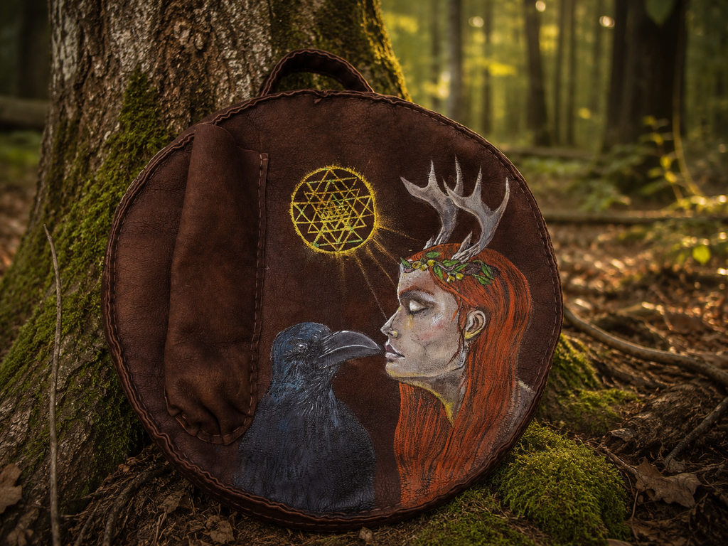 12-14 inch Bespoke, made-to-order, shamanic drum cover or shaman drum bag, entirely hand crafted from reclaimed beaver lamb fur coat for a perfectly cushioned sanctuary for you sacred instrument. Sustainable artisan craft.