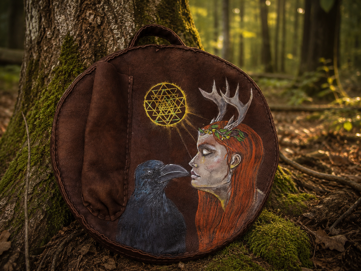 12-14 inch Bespoke, made-to-order, shamanic drum cover or shaman drum bag, entirely hand crafted from reclaimed beaver lamb fur coat for a perfectly cushioned sanctuary for you sacred instrument. Sustainable artisan craft.
