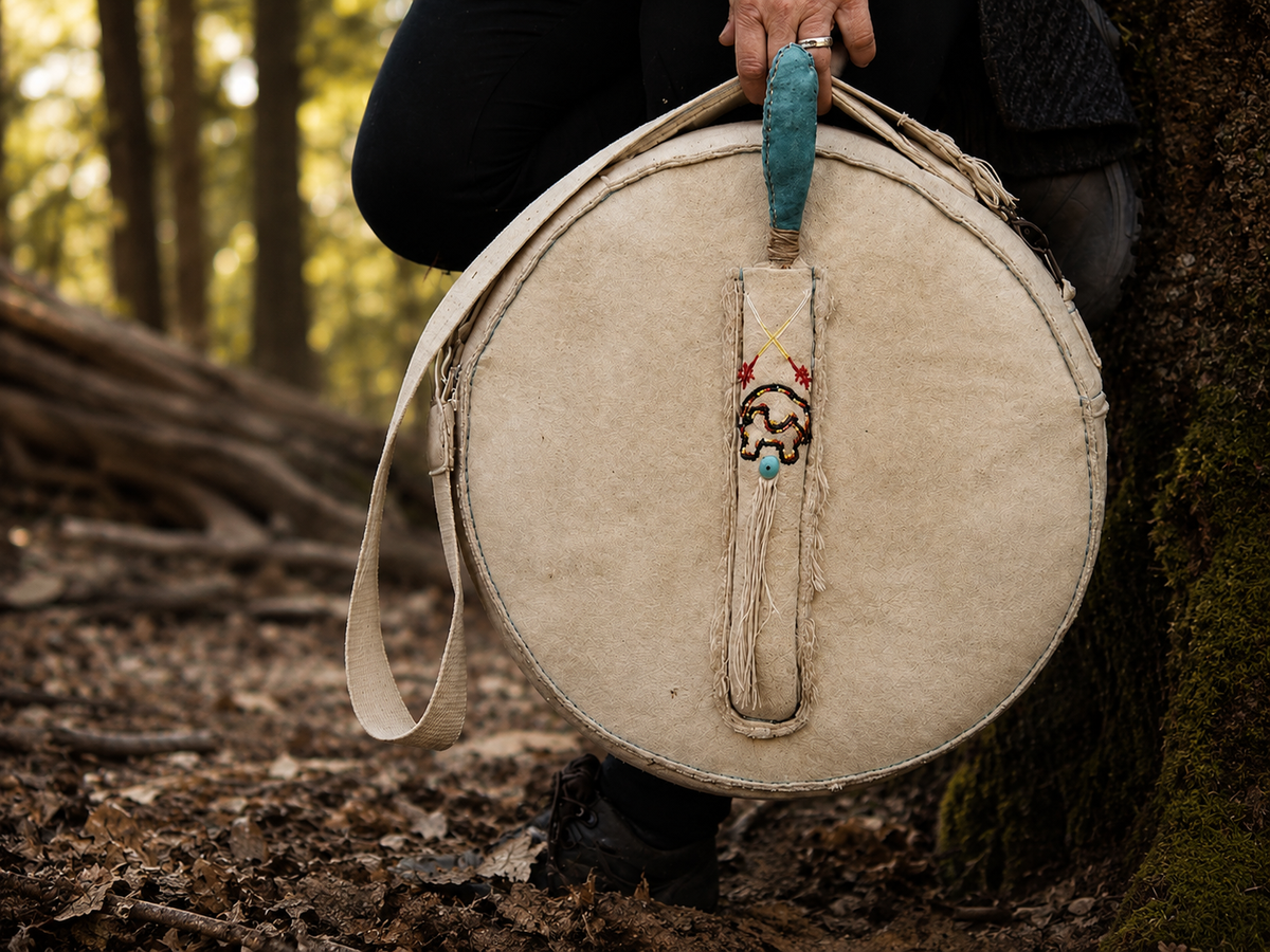 12-14 inch Bespoke, made-to-order, shamanic drum cover or shaman drum bag, entirely hand crafted from reclaimed beaver lamb fur coat for a perfectly cushioned sanctuary for you sacred instrument. Sustainable artisan craft.