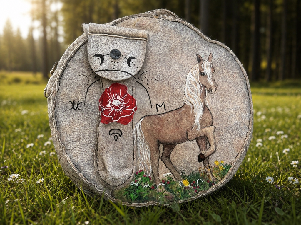 12-14 inch Bespoke, made-to-order, shamanic drum cover or shaman drum bag, entirely hand crafted from reclaimed beaver lamb fur coat for a perfectly cushioned sanctuary for you sacred instrument. Sustainable artisan craft.