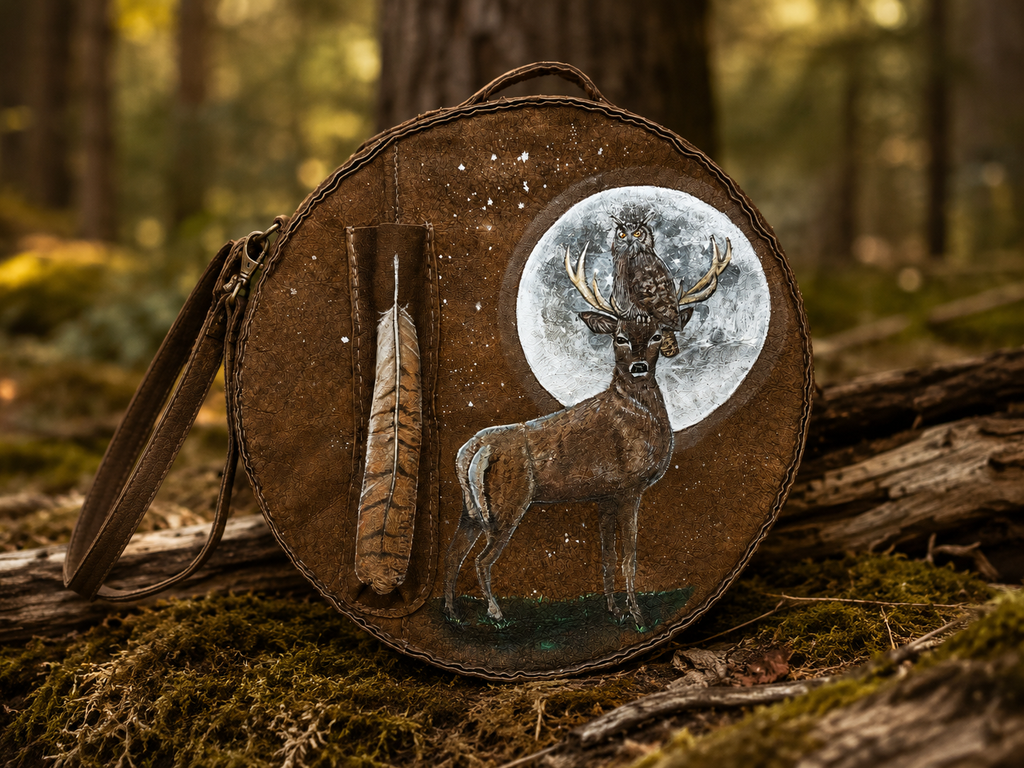 16-18 18-20 inch Bespoke, made-to-order, shamanic drum cover or shaman drum bag, entirely hand crafted from reclaimed beaver lamb fur coat for a perfectly cushioned sanctuary for you sacred instrument. Sustainable artisan craft.