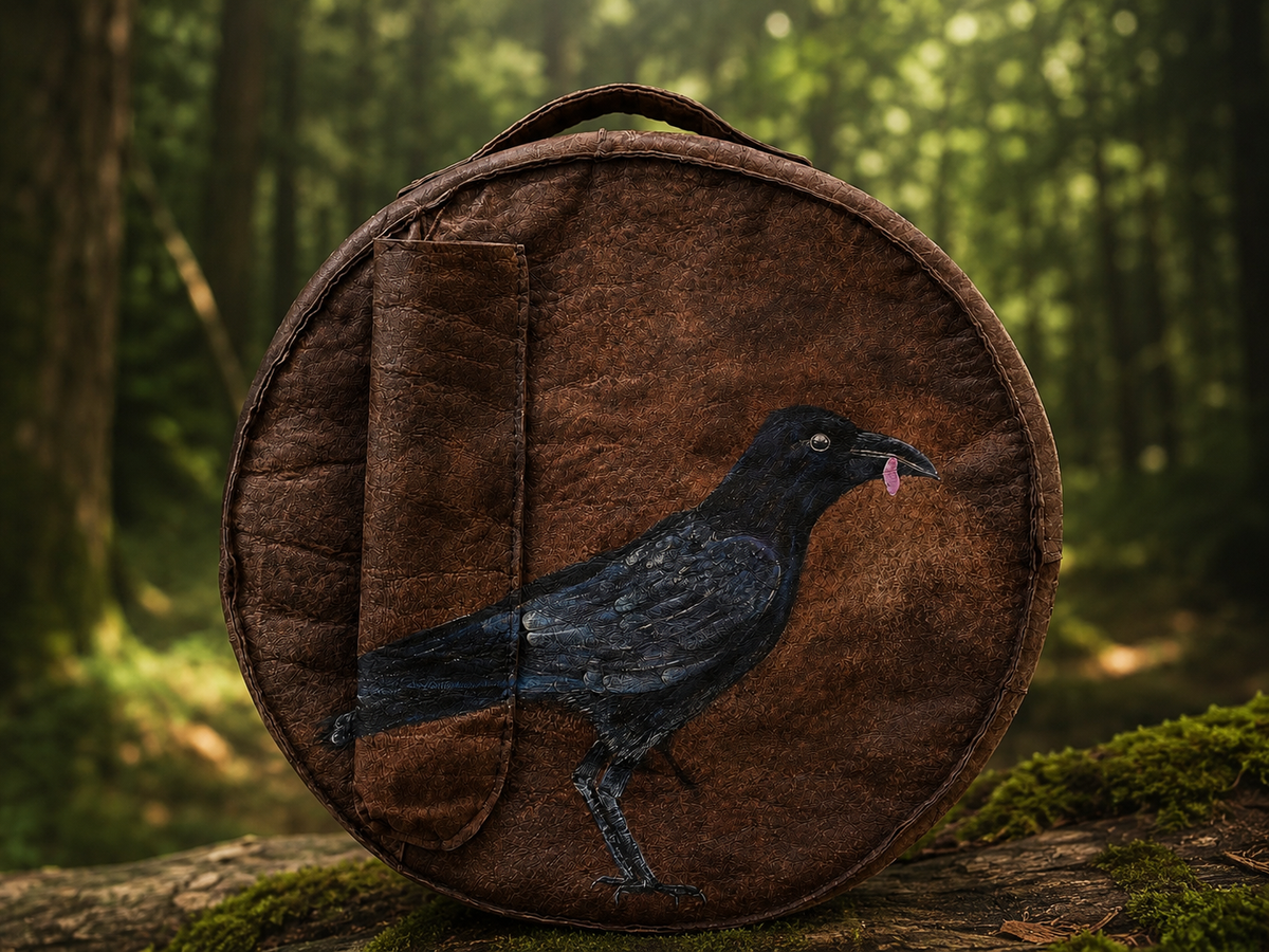 18-20 inch Bespoke, made-to-order, shamanic drum cover or shaman drum bag, entirely hand crafted from reclaimed beaver lamb fur coat for a perfectly cushioned sanctuary for you sacred instrument. Sustainable artisan craft.