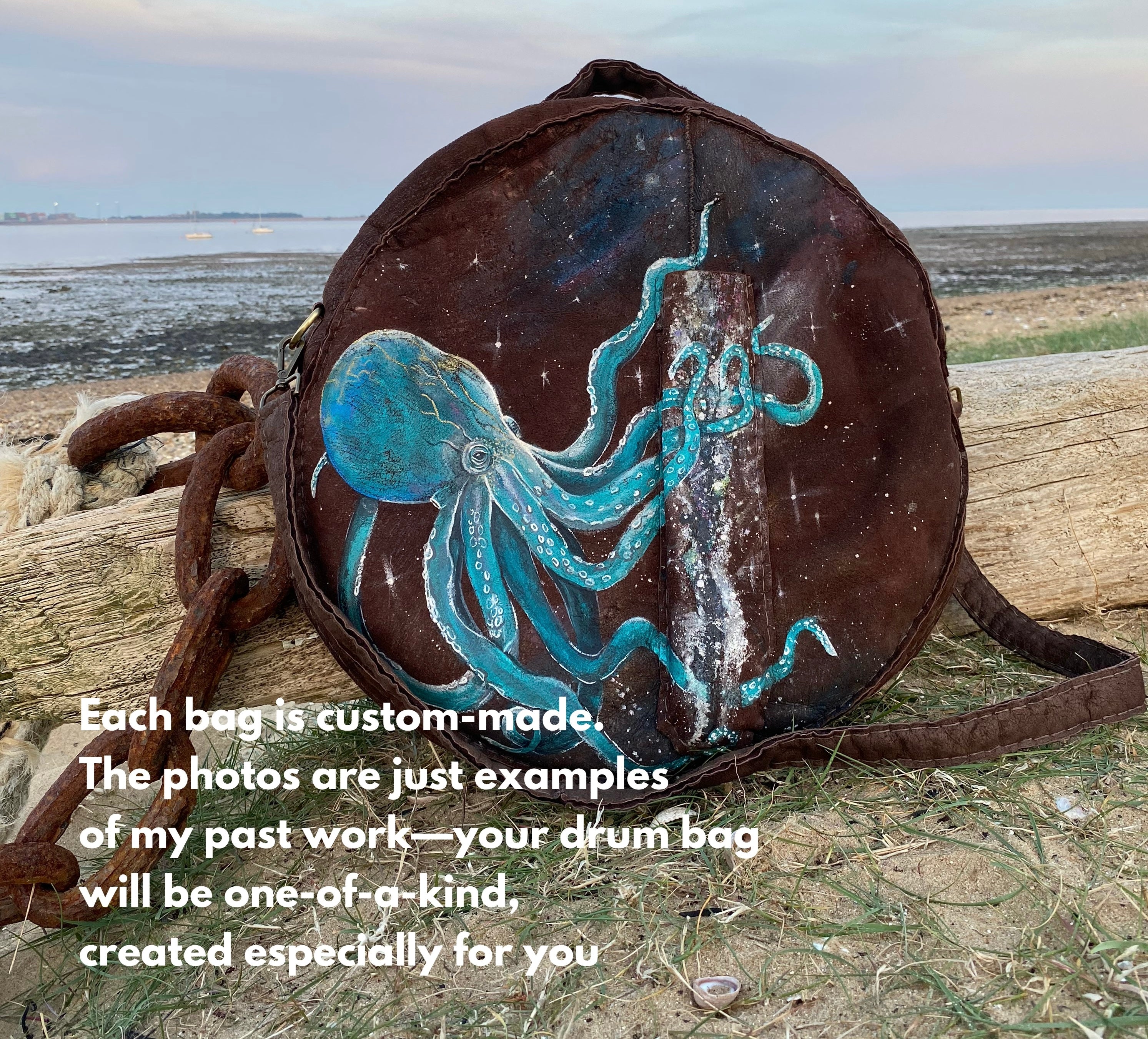 18-20 inch Bespoke, made-to-order shamanic drum cover or shaman drum bag, crafted from recycled beaver lamb fur for a perfectly cushioned sanctuary for your sacred instrument.