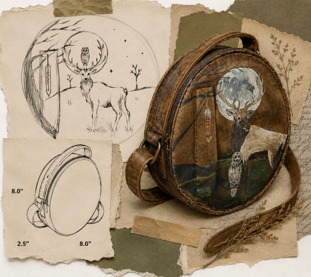 Deposit for bespoke, entirely hand crafted and hand painted shamanic drum bag. 
Reserve your place for a sustainable, truly one-of-a-kind handcrafted shamanic drum cover.