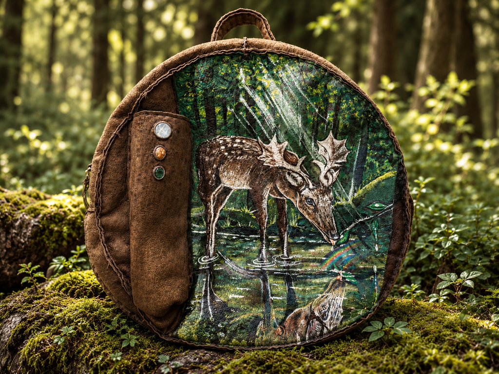 16-18 18-20 inch Bespoke, made-to-order, shamanic drum cover or shaman drum bag, entirely hand crafted from reclaimed beaver lamb fur coat for a perfectly cushioned sanctuary for you sacred instrument. Sustainable artisan craft.